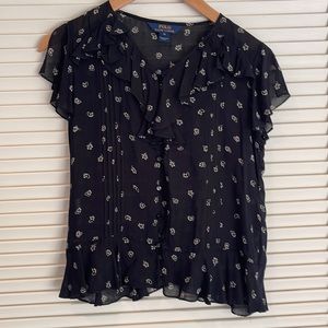 Polo Ralph Lauren kids light black blouse with cream print. Size 14 years
